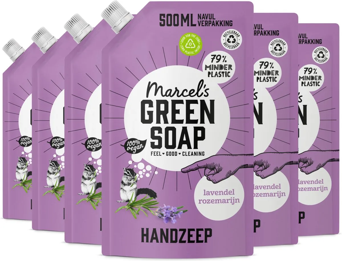 6x Marcel's Green Soap Handzeep lavendel & rozemarijn navul (500 ml)