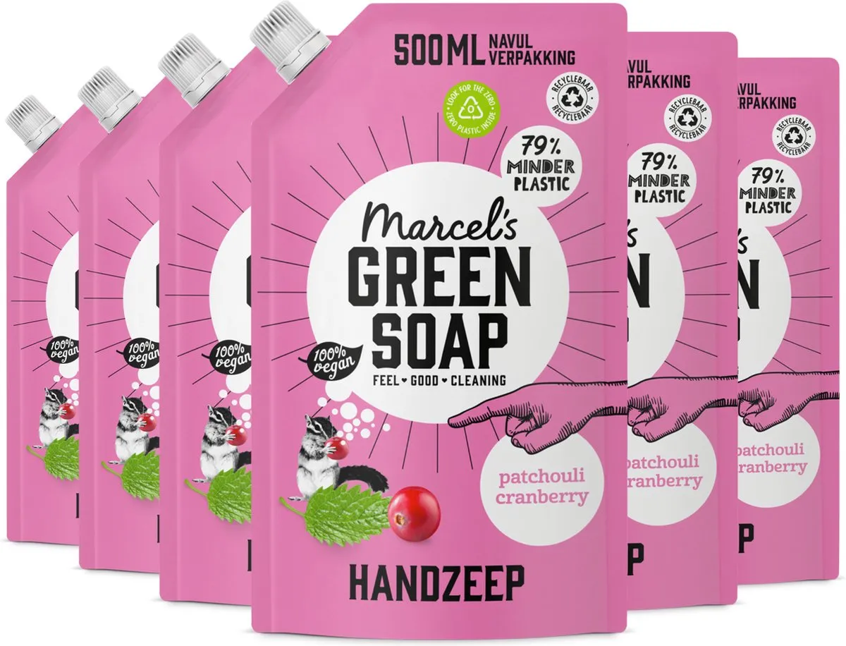 6x Marcel's Green Soap Handzeep patchouli & cranberry navul (500 ml)