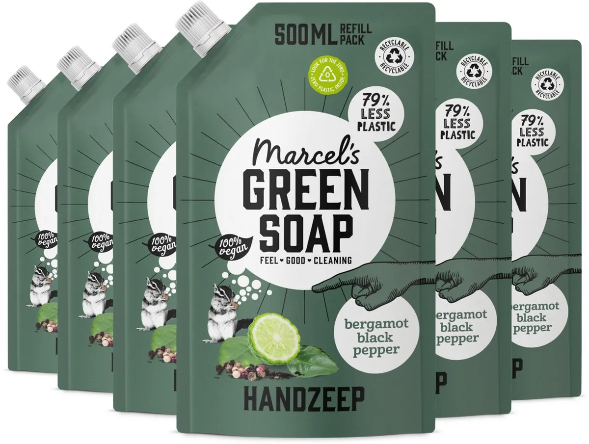 6x Marcel's Green Soap Handzeep Bergamot & Black Pepper Navulling (500 ml)