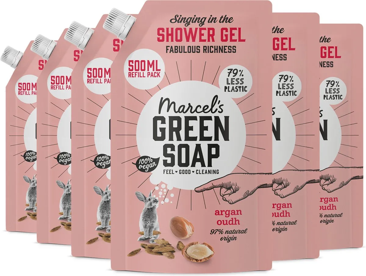 6x Marcel's Green Soap Shower gel argan Oudh Navul (500 ml)