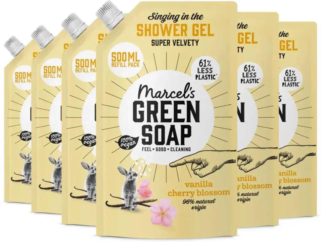 6x Marcel's Green Soap Shower gel Vanille & Cherry Blossom navul (500 ml)