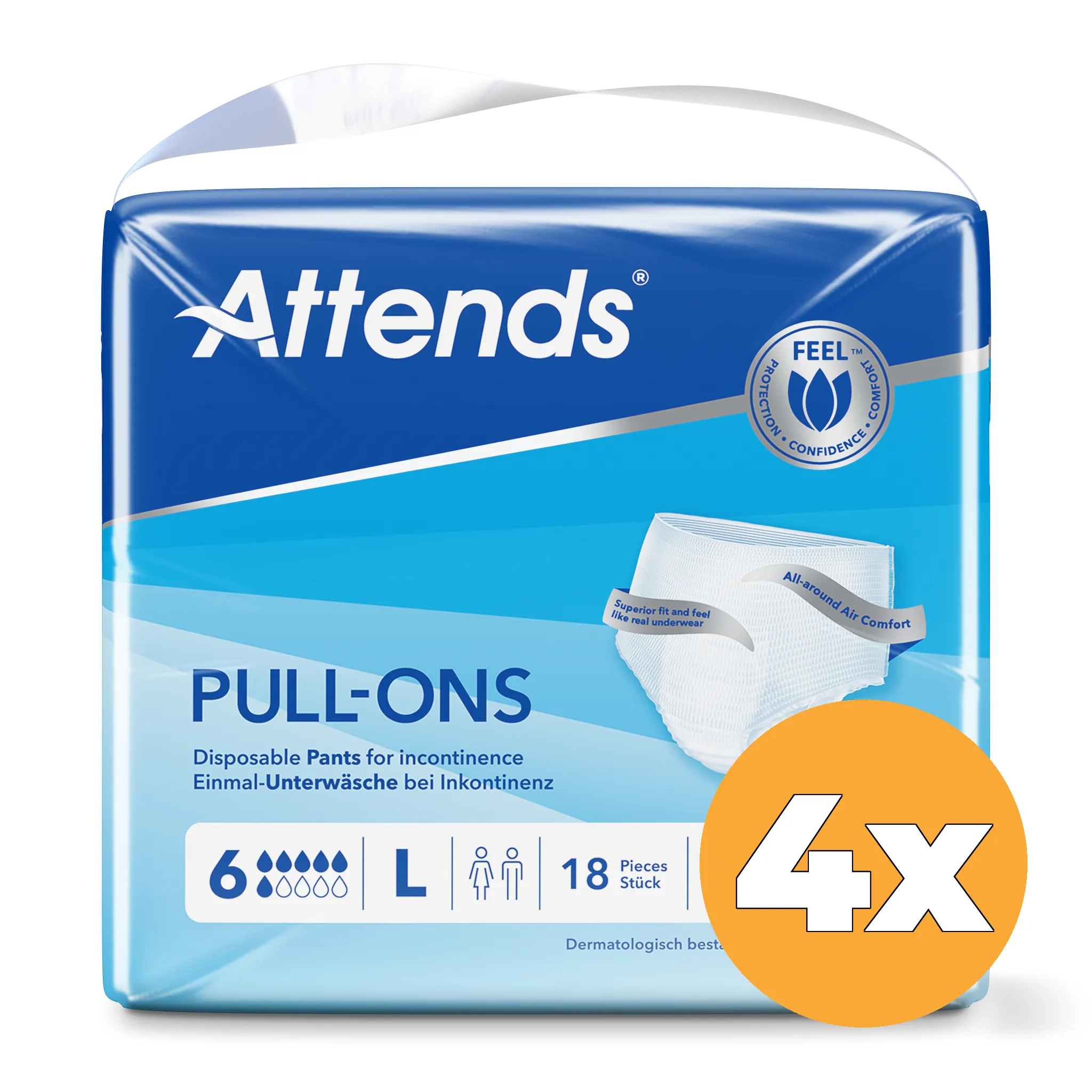 4x Attends Pull-Ons 6 Maat L (18 stuks)