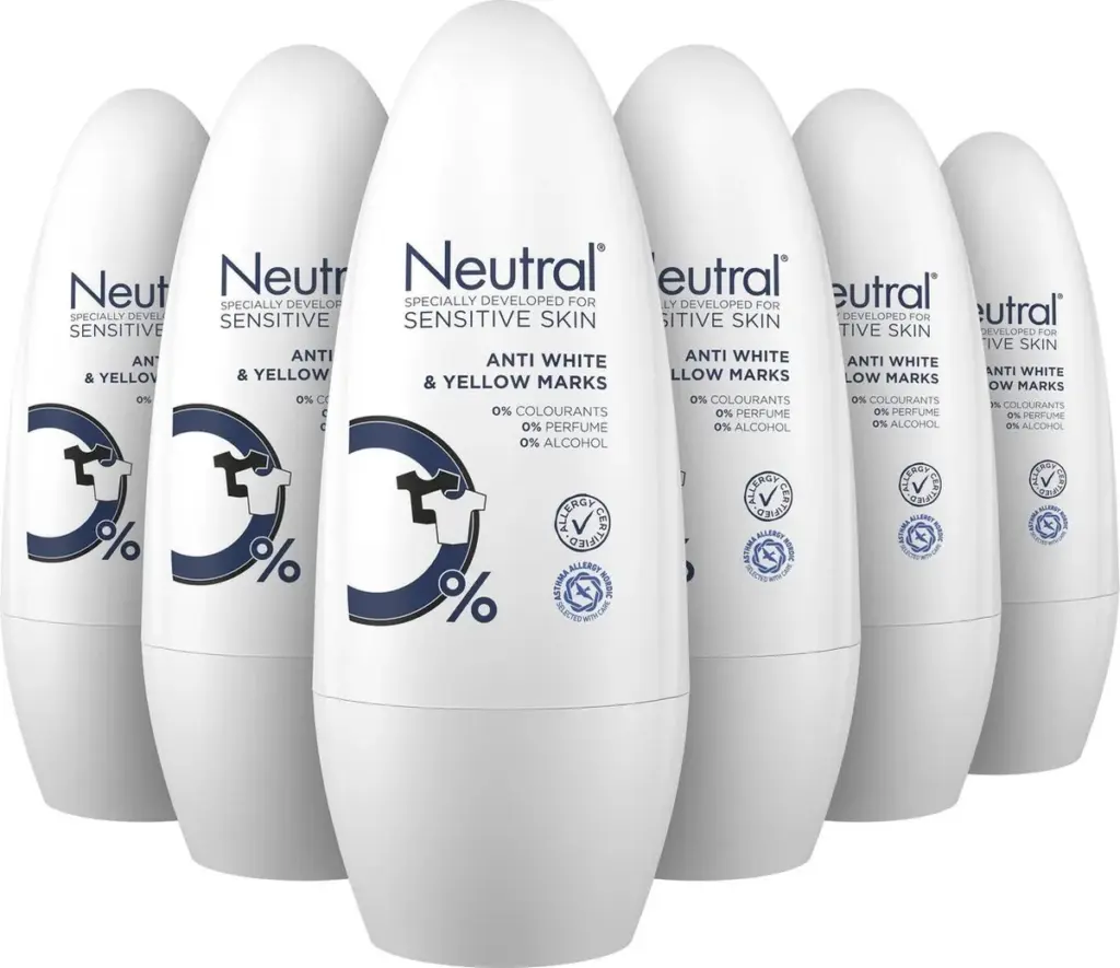 6x Neutral Deodorant Roll-On 0% Anti White&Yellow Marks (50 ml)