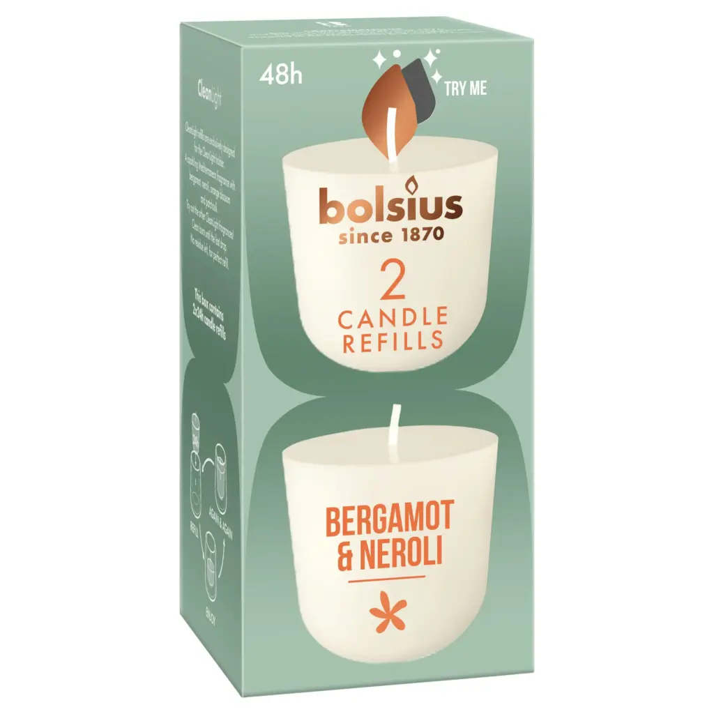 Bolsius Navulling Clean Light pack 2 Bergamot & Neroli (2 stuks)