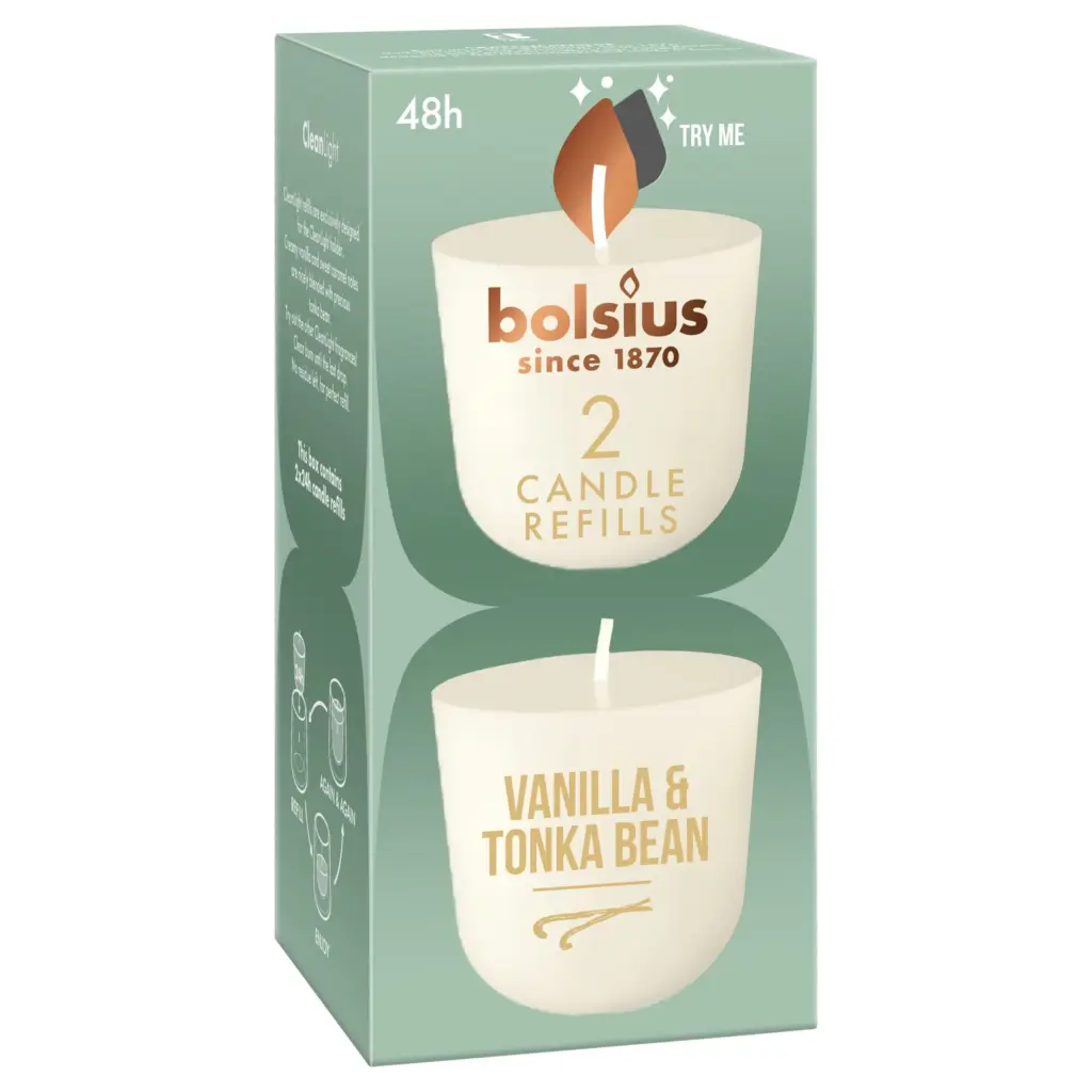 Bolsius Navulling Clean Light pack 2 Vanille & Tonkaboon (2 stuks)