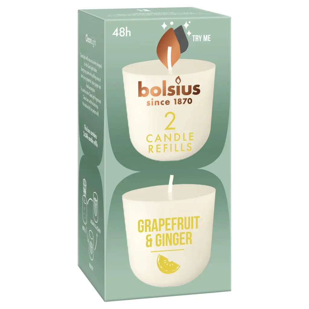 Bolsius Navulling Clean Light pack 2 Grapefruit & Ginger (2 stuks)