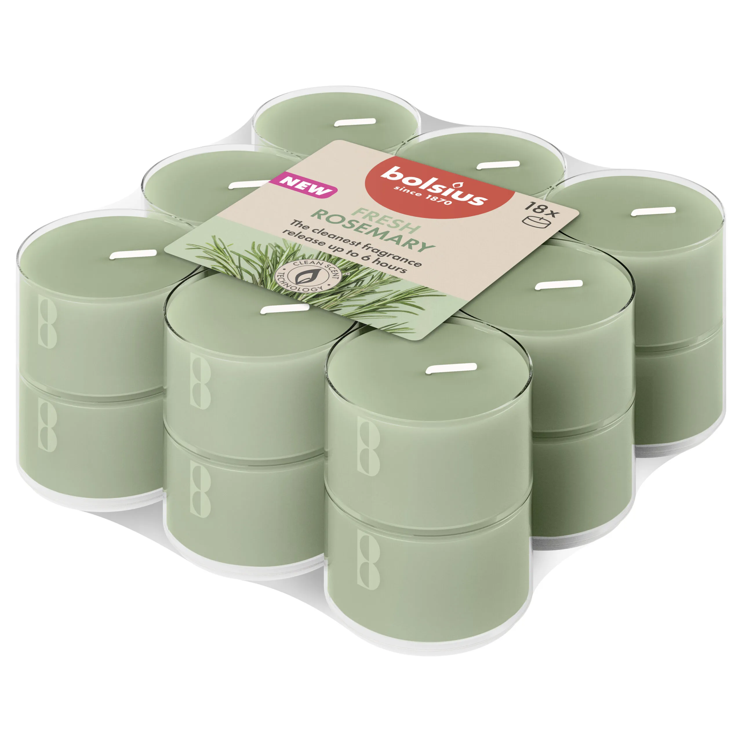 Bolsius Geurtheelichten clear cup 6u True Scents Rosemary (18 stuks)