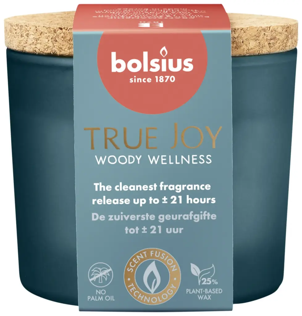 Bolsius Geurglas met kurk 66/83 True Joy Woody Wellness (1 stuk)