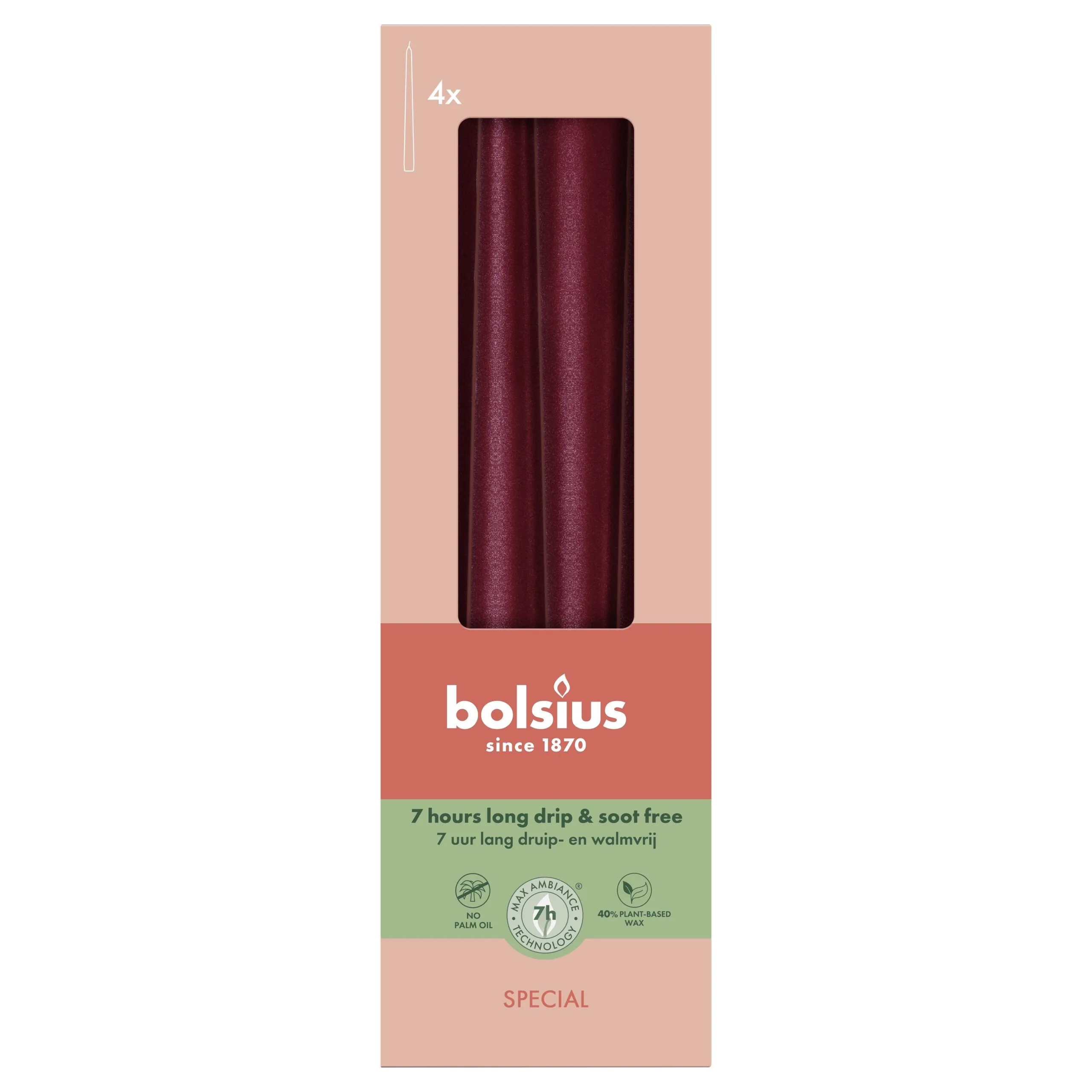 Bolsius Gotische kaarsen 245/24 doos 4 metallic Red (4 stuks)