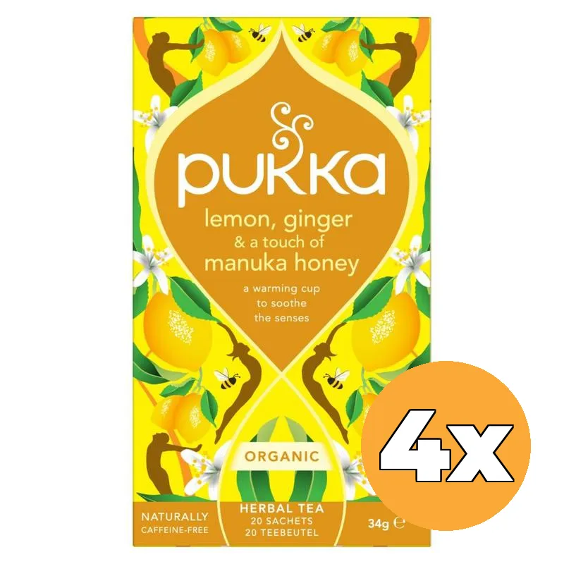4x Pukka Lemon Ginger & A Touch Of Manuka Honey Bio (20 zakjes)