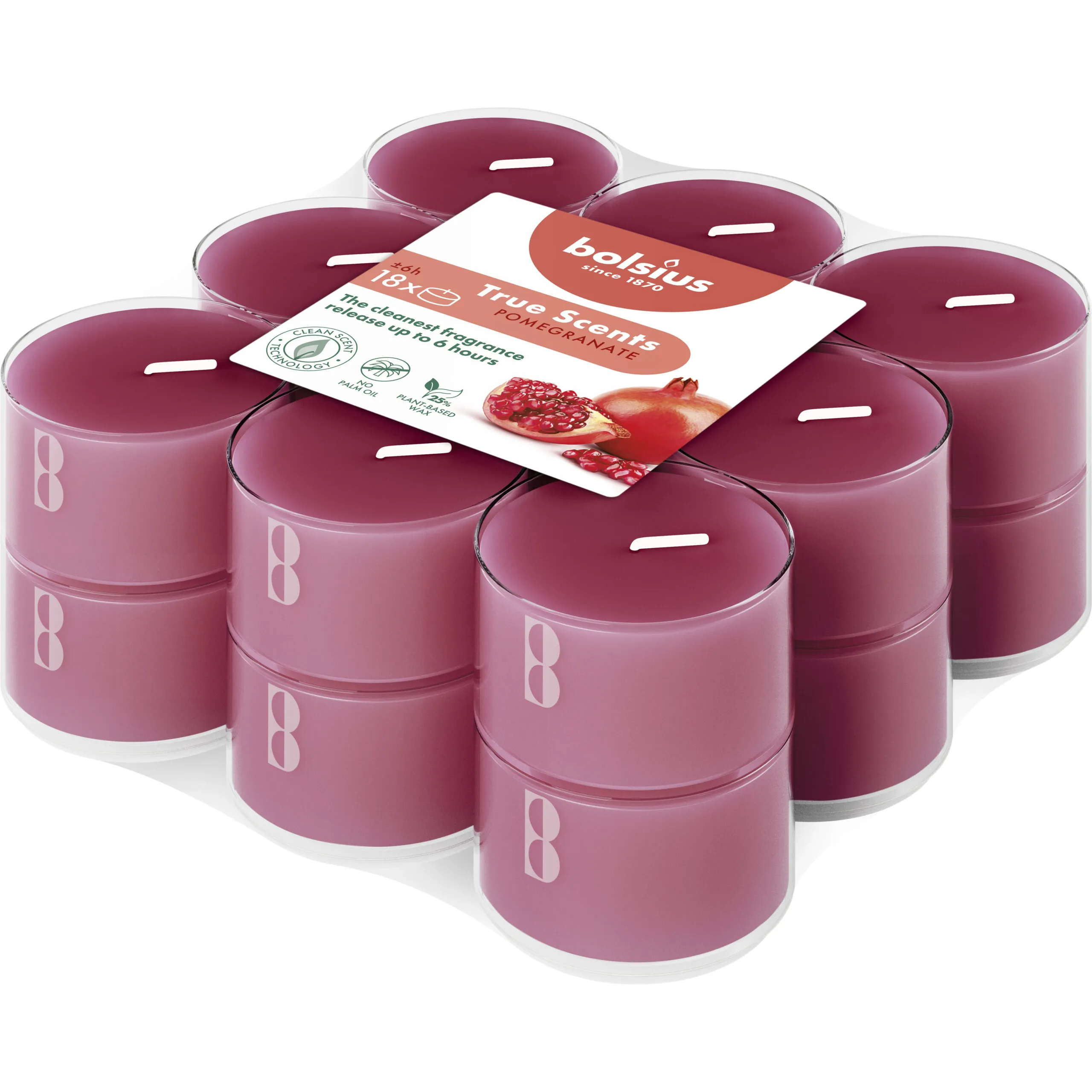 Bolsius Geurtheelichten Clear Cup 6U True Scents Pomegranate (1 stuk)