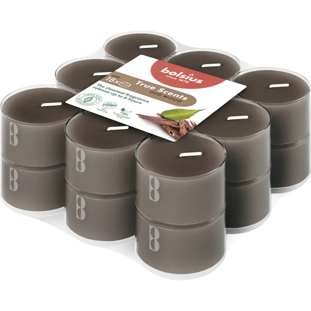 Bolsius Geurtheelichten Clear Cup 6U True Scents Oud Wood (1 stuk)