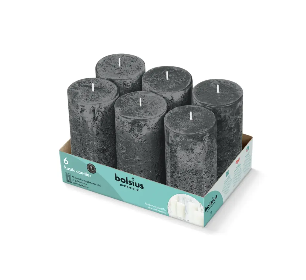 Bolsius Stompkaars Rustiek 130/68 Tray 6 Stormgrijs (1 stuk)