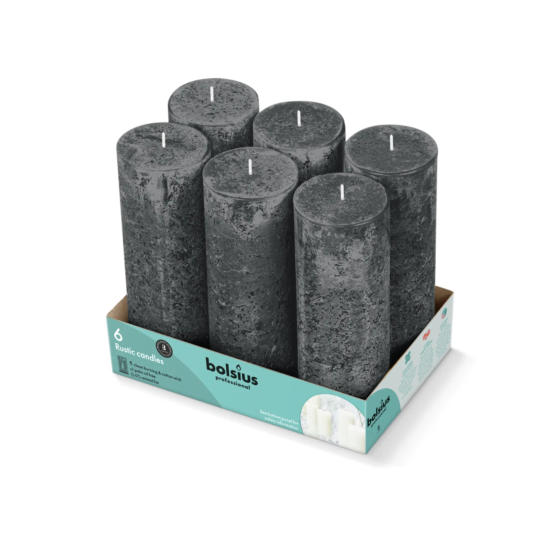 Bolsius Stompkaars Rustiek Tray 6 Stormgrijs (1 stuk)