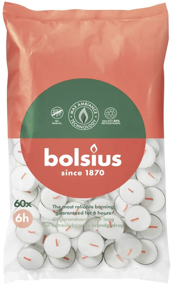 Bolsius Theelicht 6-Uur Zak (60 stuks)