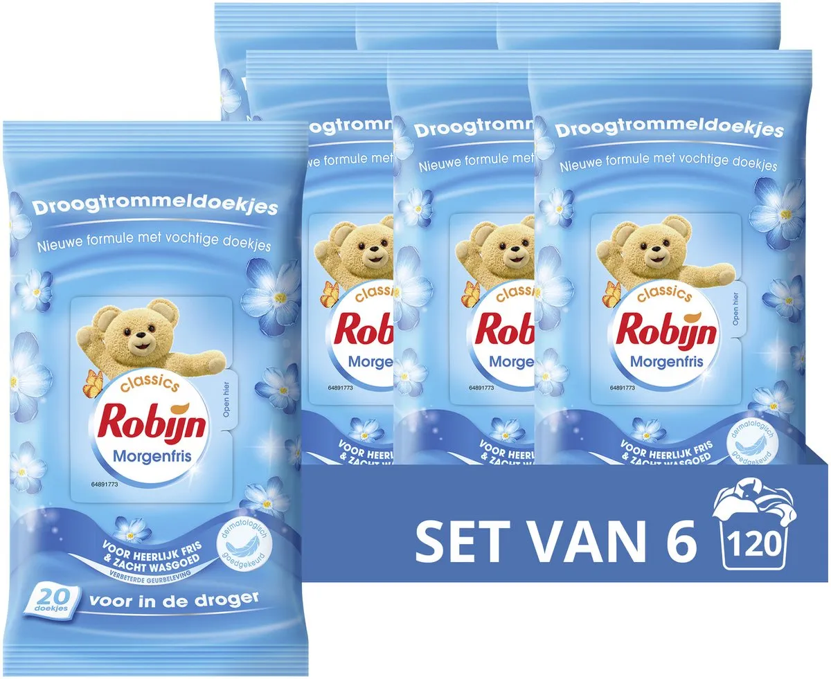 6x Robijn Droogtrommeldoekjes Morgenfris (20 stuks)