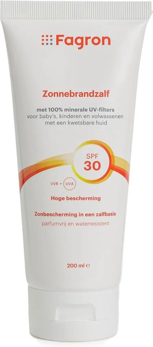 Fagron Zonnebrand Zalf SPF 30 100% Minerale UV Filters (200 ml)