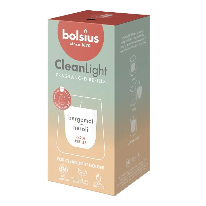 Bolsius Clean Light Navulling Bergamot & Neroli (2 stuks)