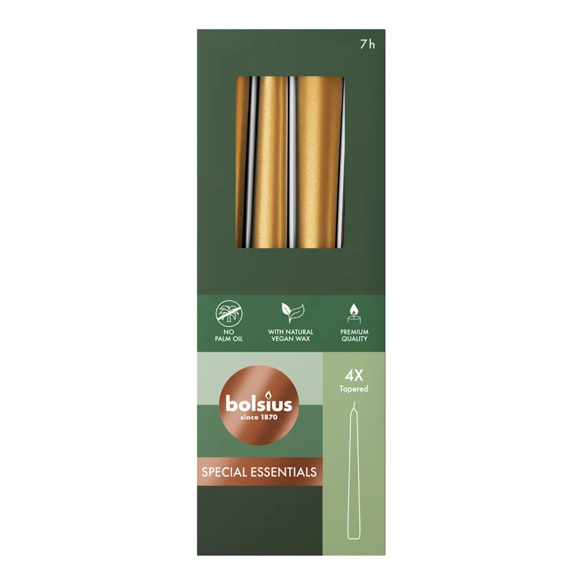 Bolsius Gotische Kaars 245/24 Doos 4 Metallic Goud (4 stuks)