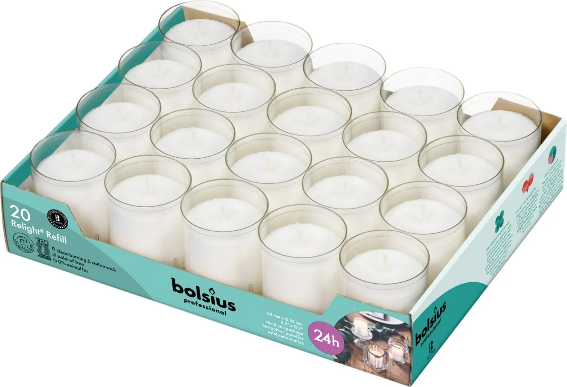 Bolsius Horeca Relight® Navullingen 64/52 Transparant (20 stuks)