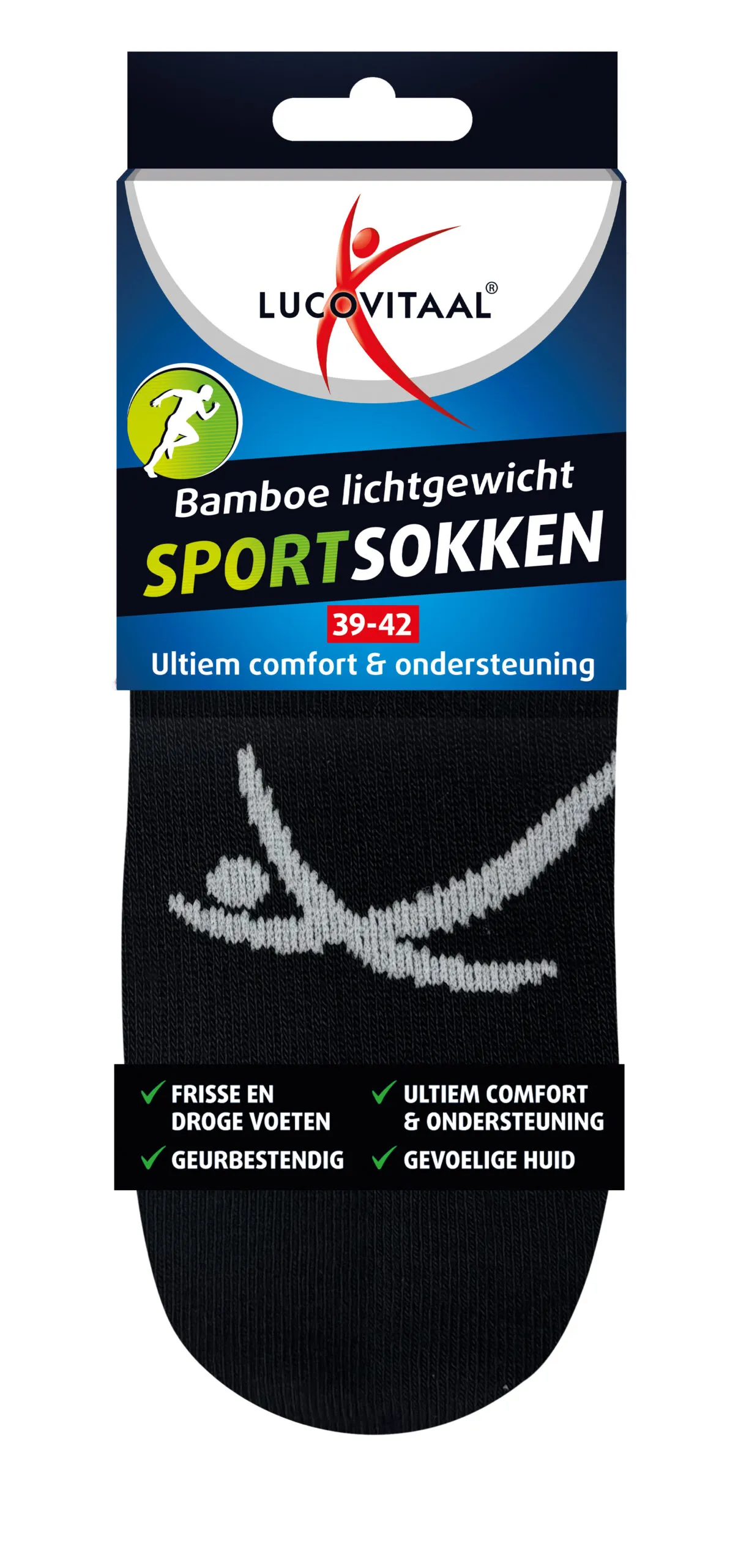 Lucovitaal Sportsok Bamboe 39-42 zwart (1 paar)