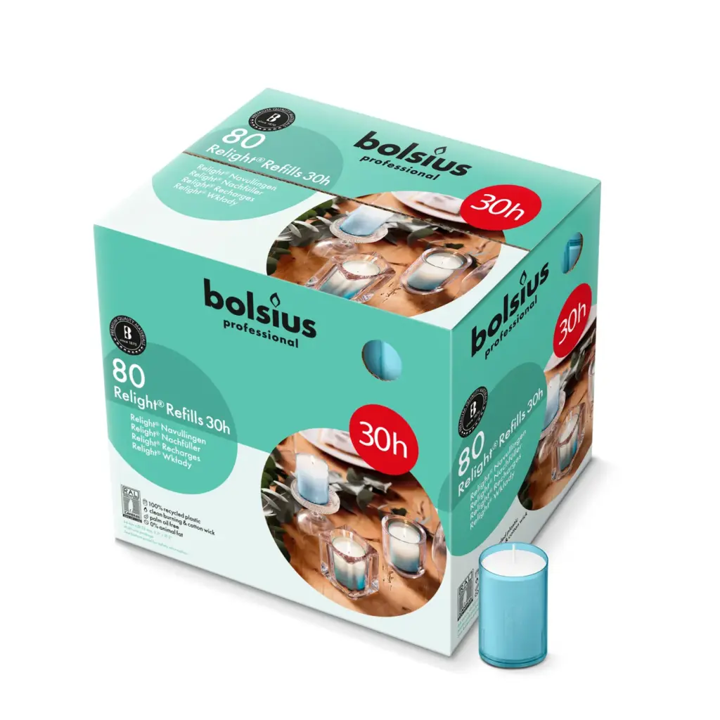 Bolsius Horeca Relight® Plus Navullingen 64/52 Aqua (80 stuks)