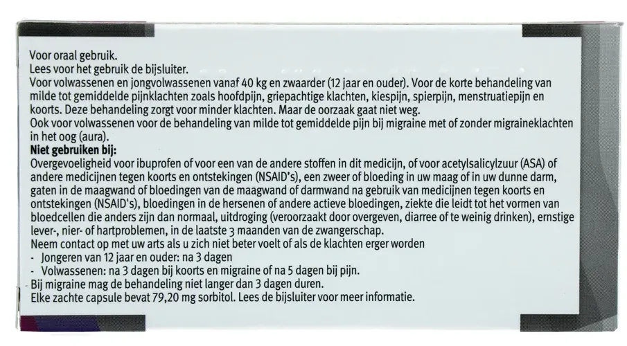 Leidapharm Ibuprofen Liquid Capsules 400 Mg Suikervrij (20 capsules)