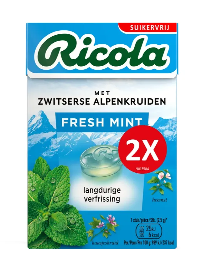 Ricola Keelpastilles Fresh Mint Suikervrij (100 gr)