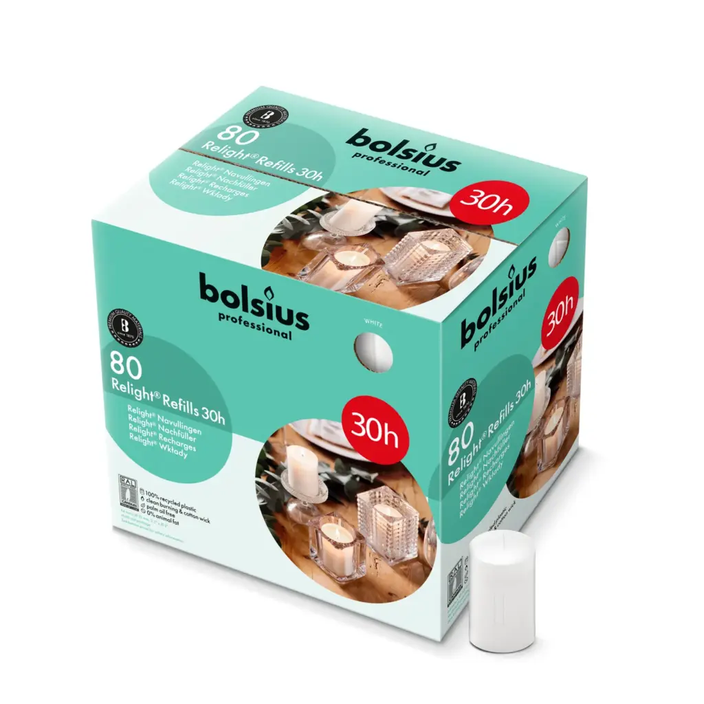 Bolsius Horeca Relight® Plus Navullingen 64/52 Wit (80 stuks)