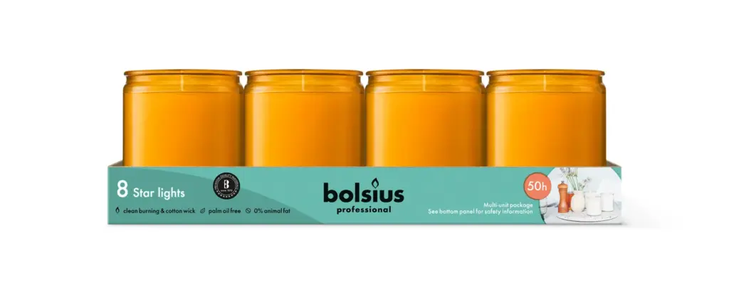 Bolsius Horeca Star Light Glas 82/68 Amber (8 stuks)