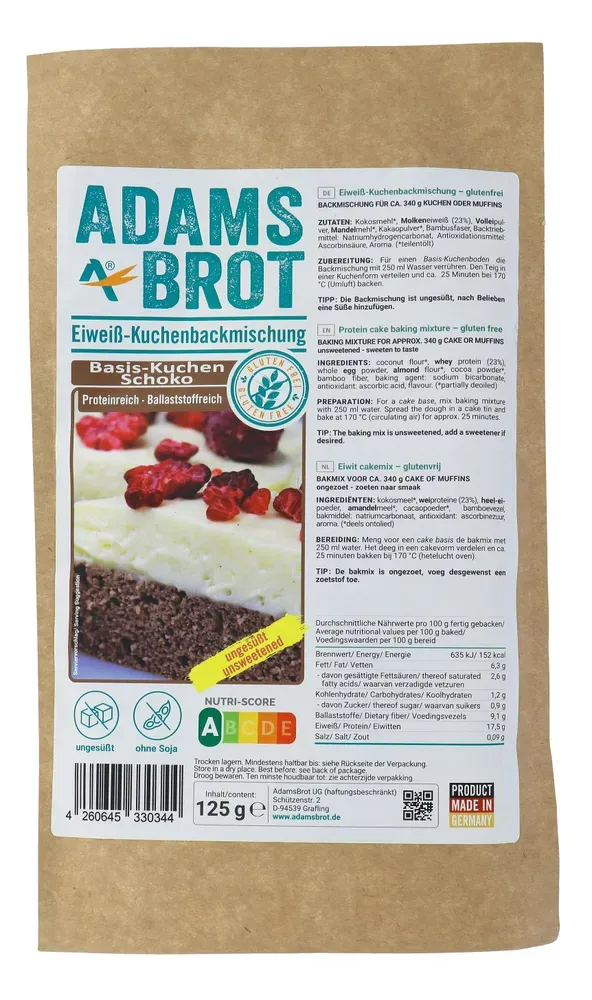 Adams Brot Eiwit Cakemix Glutenvrij (125 gr)