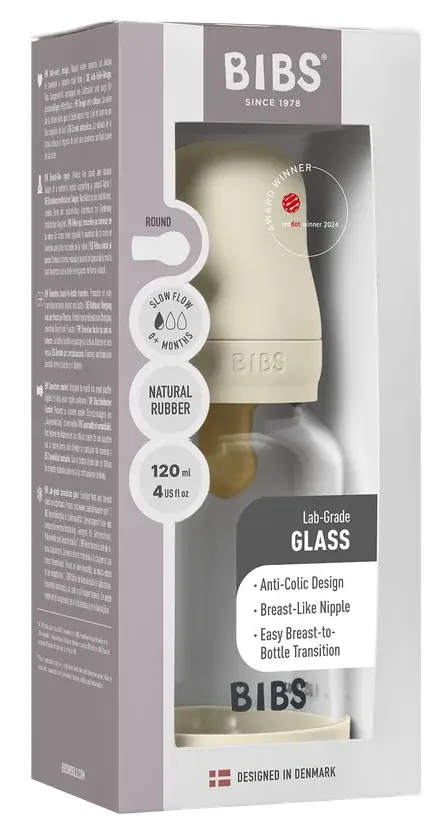 Bibs Glas Latex Slow Flow Babyfles 0+ Maanden Ivory (1 stuk)
