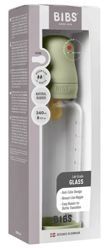 Bibs Glas Latex Medium Flow Babyfles 2+ Maanden Sage (1 stuk)