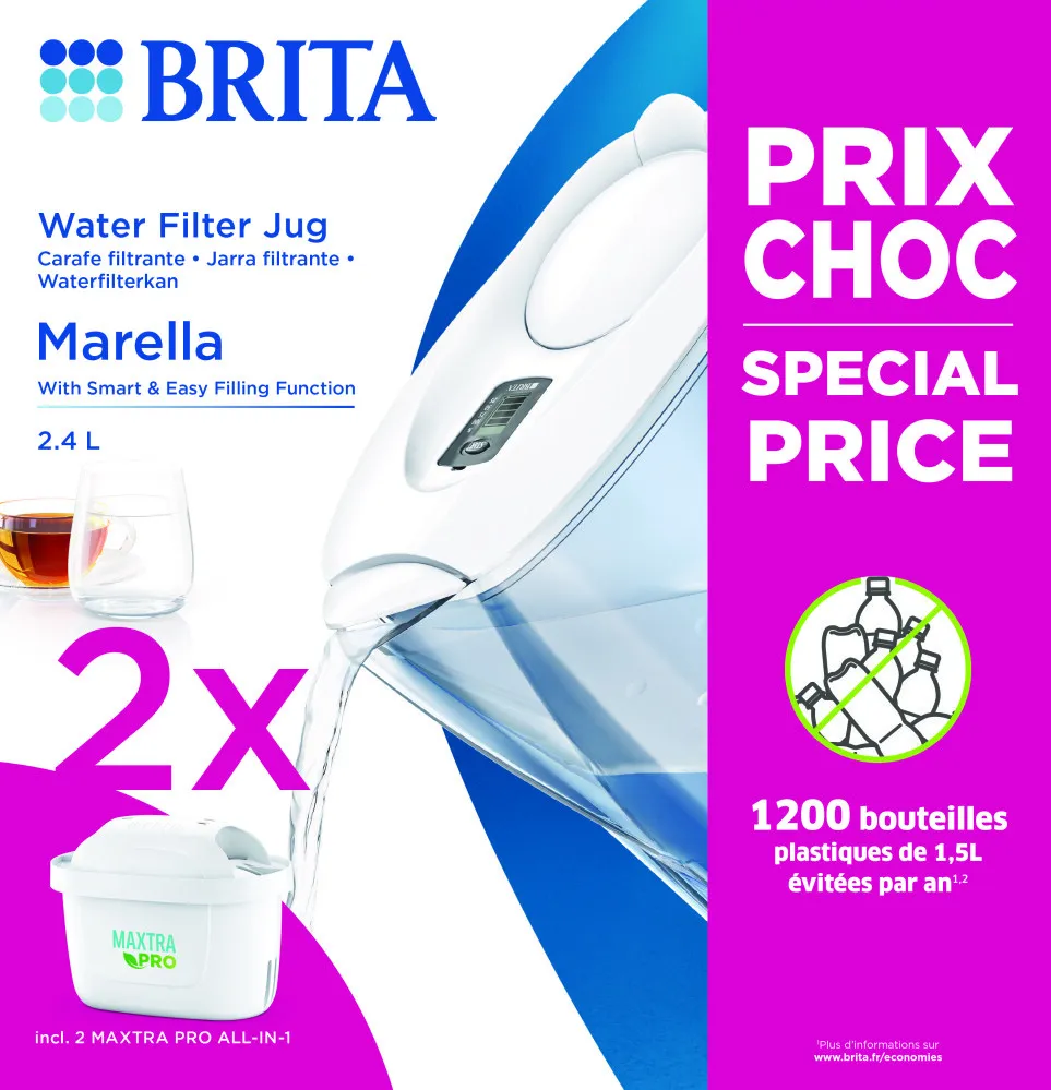 Brita Marella Waterfilterkan Wit + 2 Maxtra Filterpatronen (2400 ml)