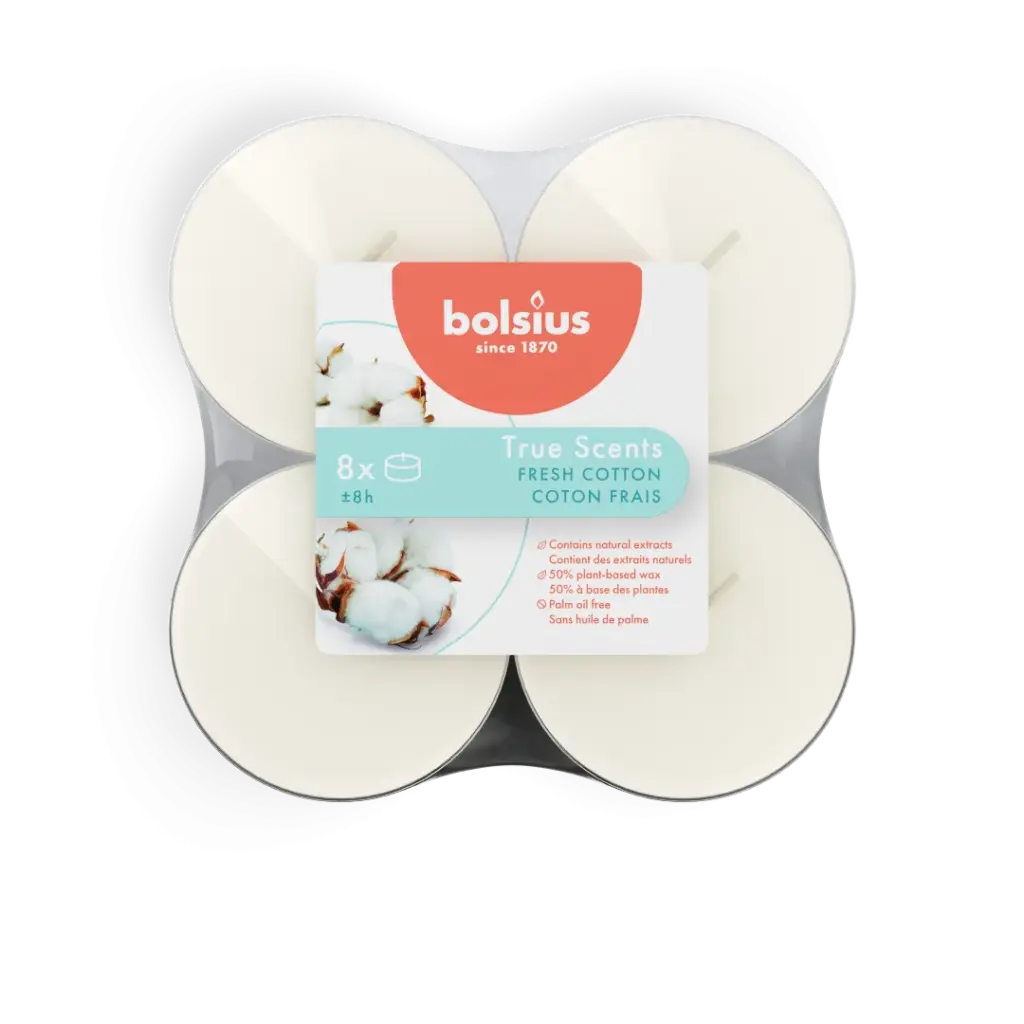 Bolsius True Scents Maxilicht Fresh Cotton (8 stuks)