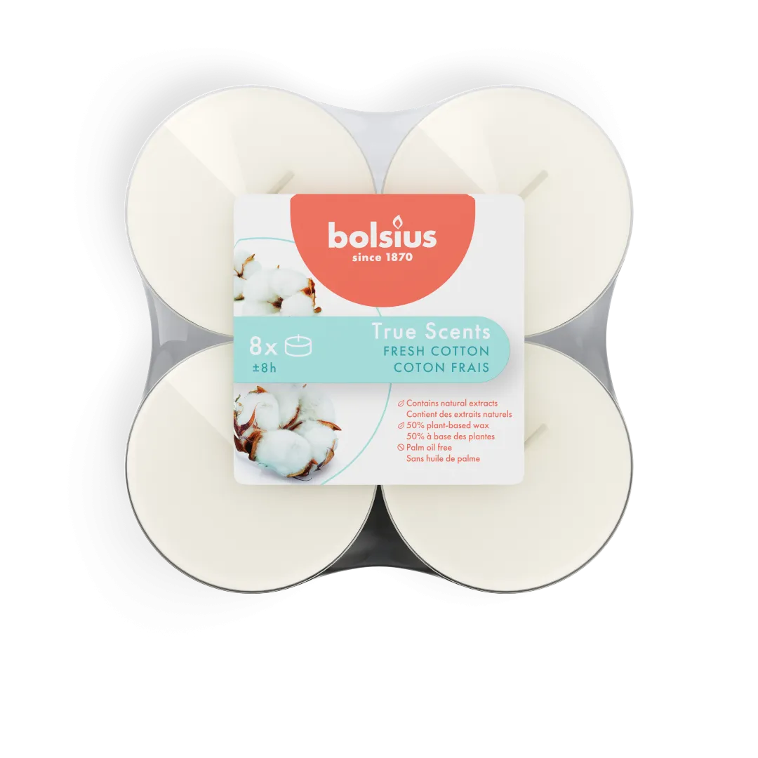 Bolsius True Scents Maxilicht Fresh Cotton (8 stuks)