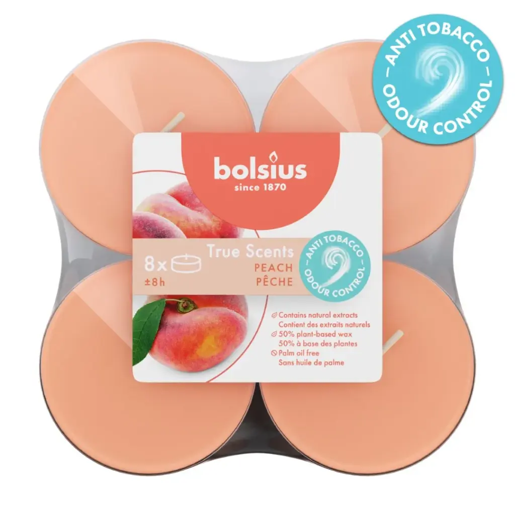 Bolsius True Scents Maxilicht Perzik (8 stuks)