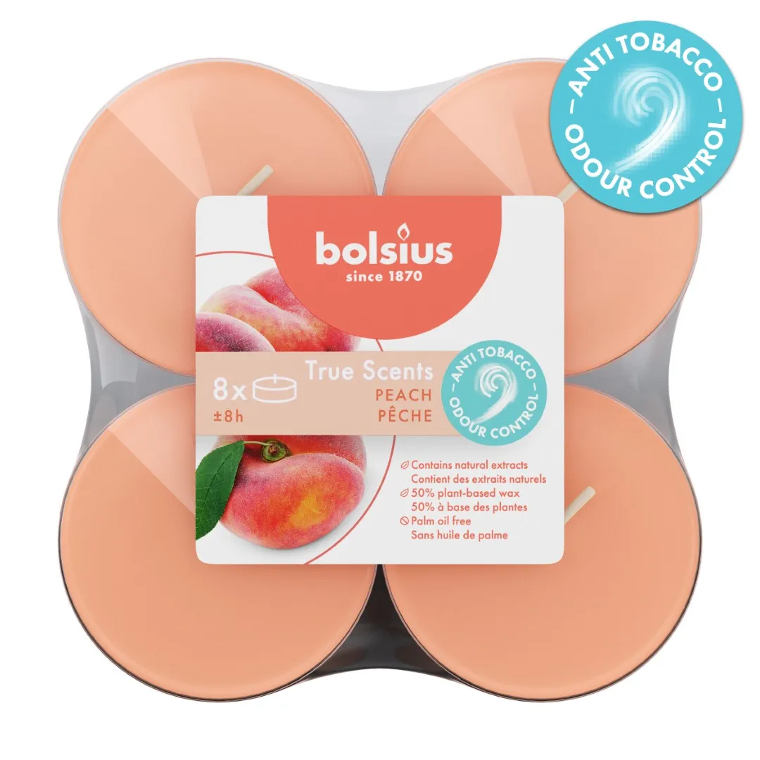 Bolsius True Scents Maxilicht Perzik (8 stuks)