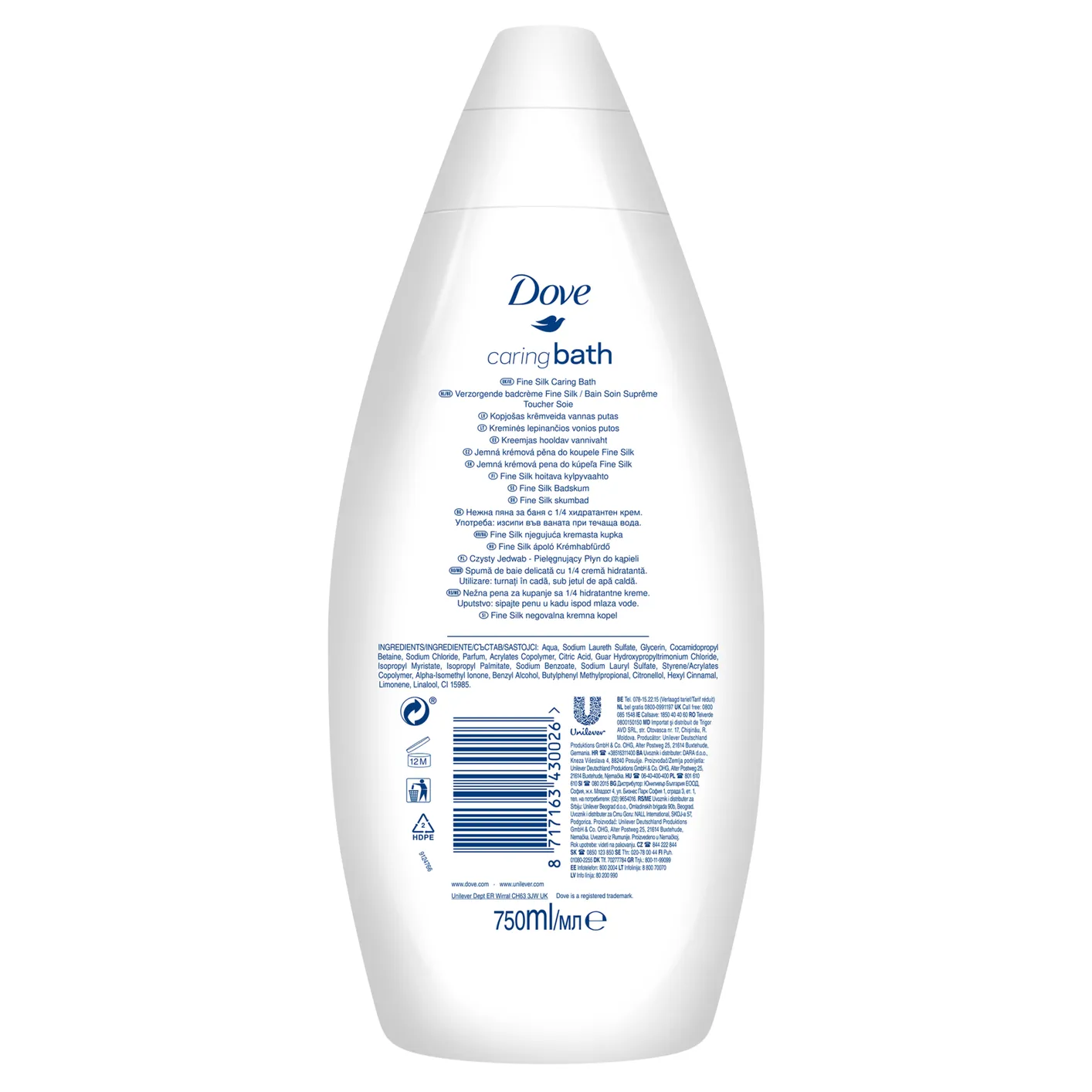 Dove Fine Silk Caring Cream Bath (750 ml)