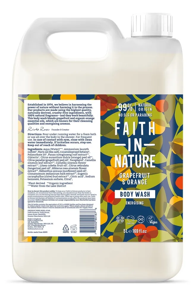 Faith in Nature Grapefruit & Orange Bodywash Navulverpakking (5000 ml)