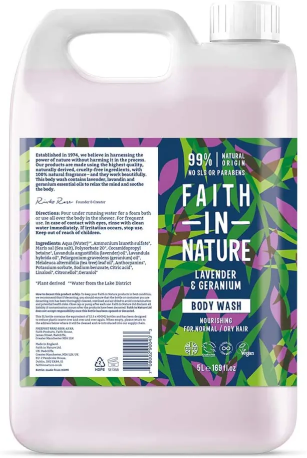Faith in Nature Lavender & Geranium Bodywash Navulverpakking (5000 ml)