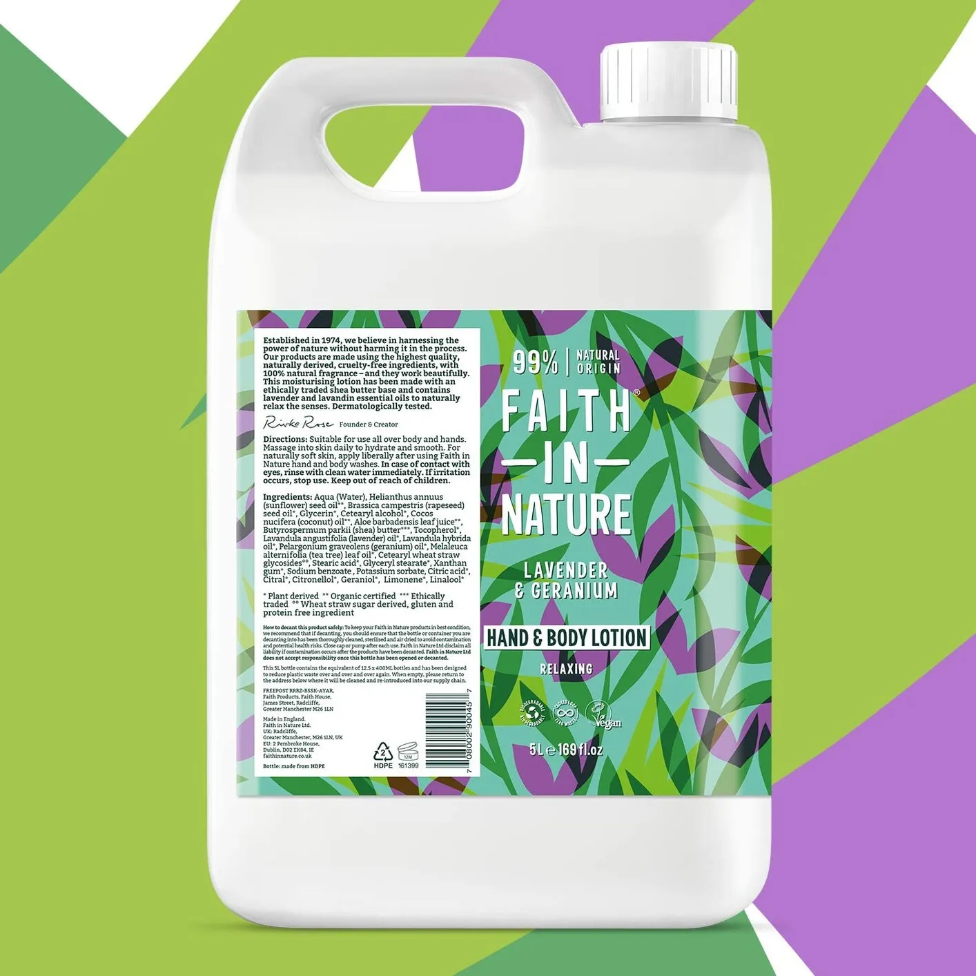 Faith in Nature Hand & Body Lotion Lavendel & Geranium Navulverpakking (5000 ml)