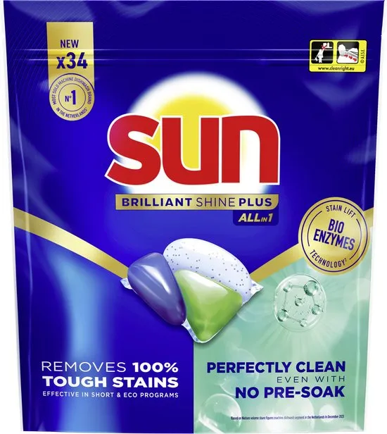 Sun Vaatwascapsules Brilliant Shine All-In-1 (34 stuks)
