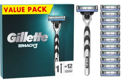 Gillette Scheermes Mach3 Value Pack - 1 Handvat + 12 Scheermesjes (1 stuk)