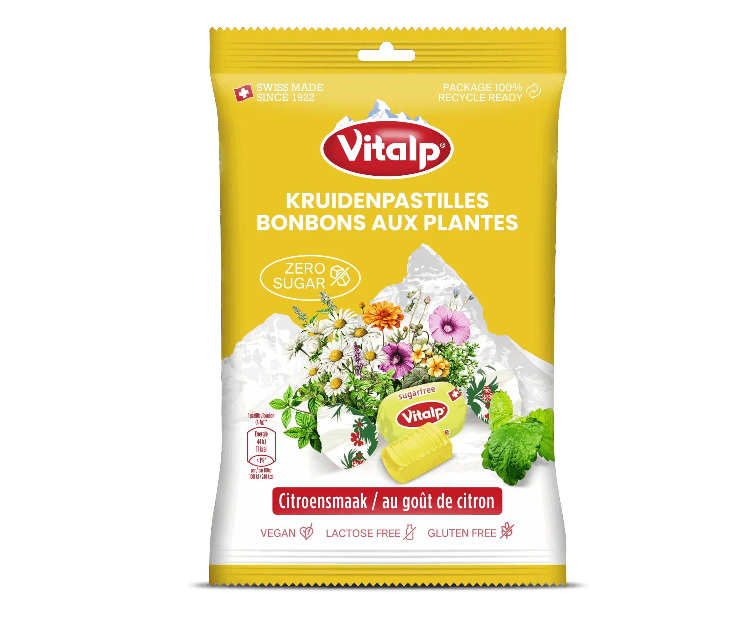 Vitalp Kruidenpastilles Citroen Suikervrij (75 gr)