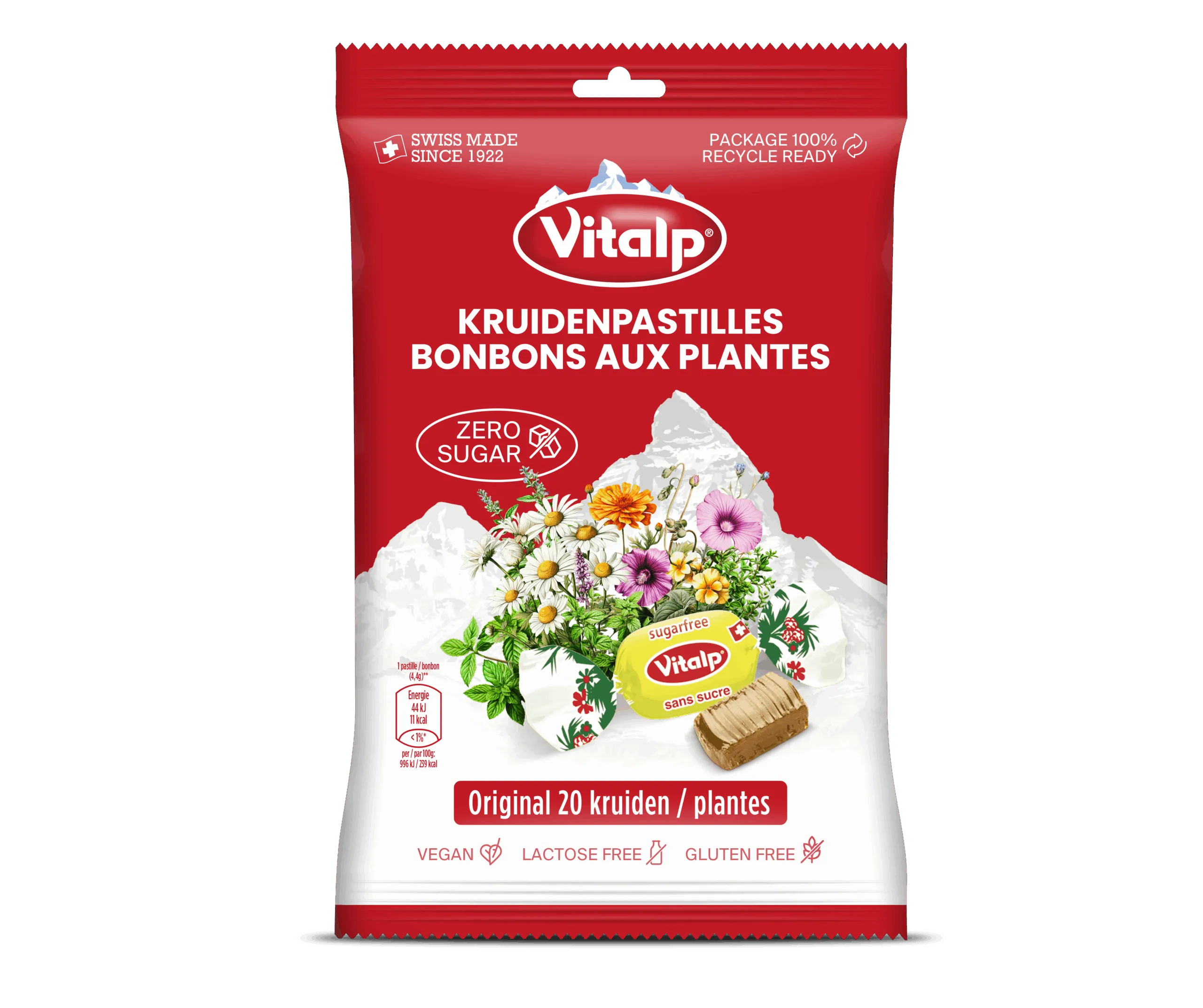 Vitalp Kruidenpastilles Origin Suikervrij (75 gr)