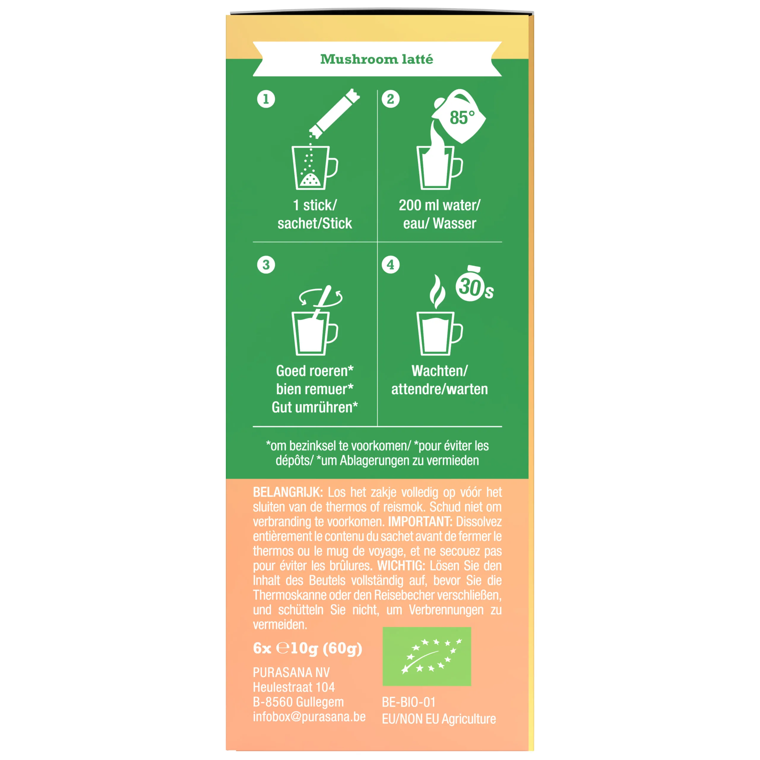 Purasana Mushroom Latté Bio (6 x 10 gr) - image 3