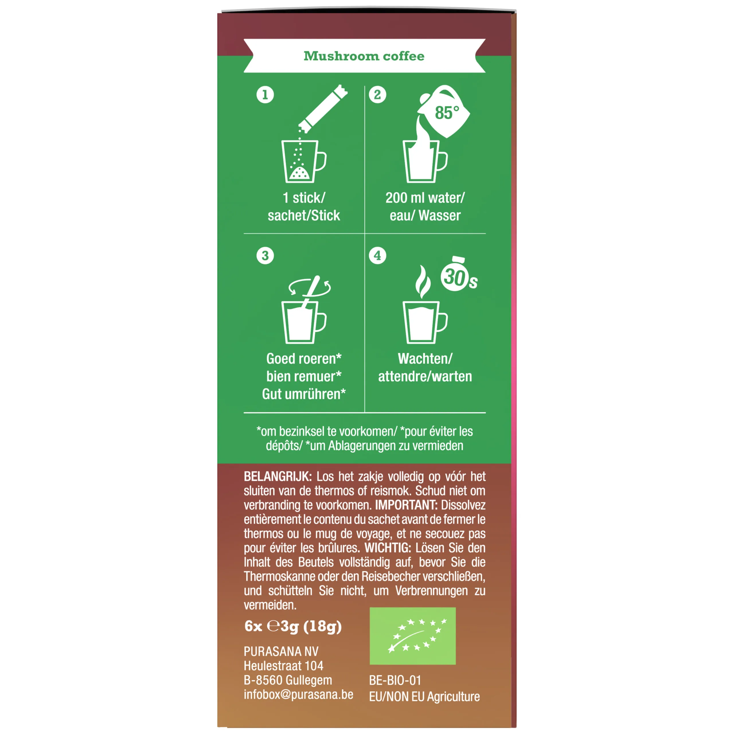 Purasana Mushroom Coffee Bio (6 x 3 gr) - image 3