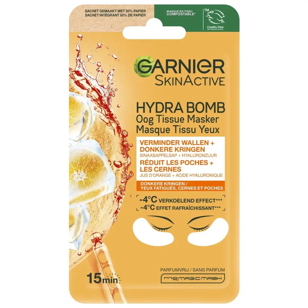 Garnier Skinactive Masker Sheet Oog Hydra Bomb Orange (1 Paar)