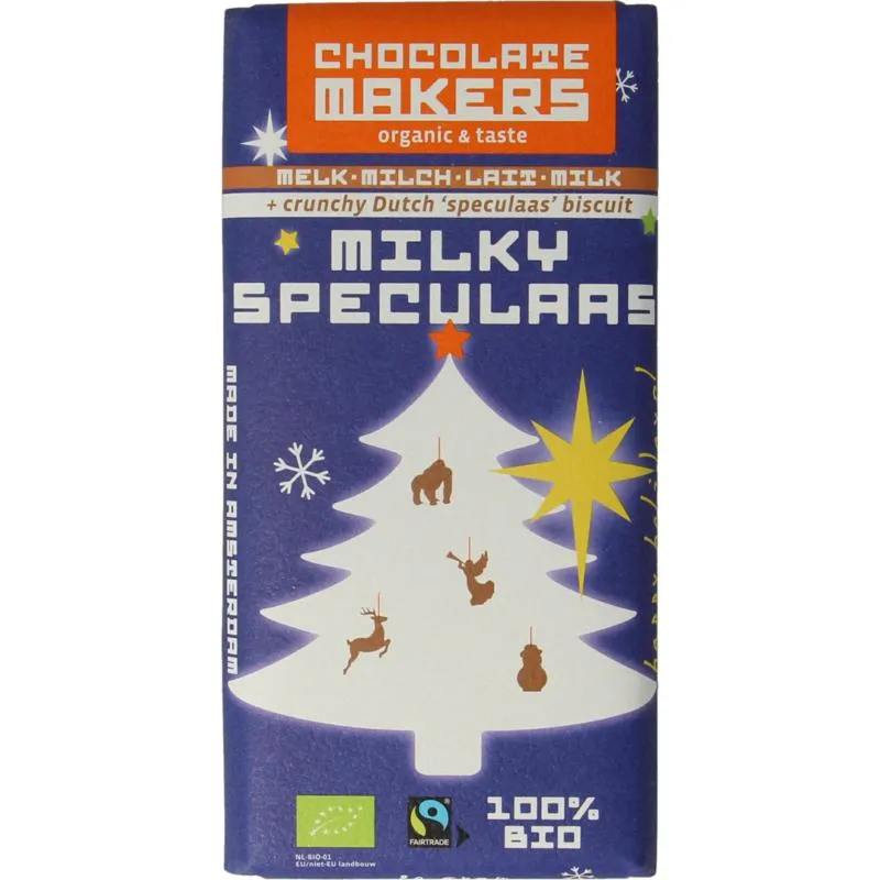 Chocolatemakers Kerstreep Milky Speculaas Bio (80 gr)